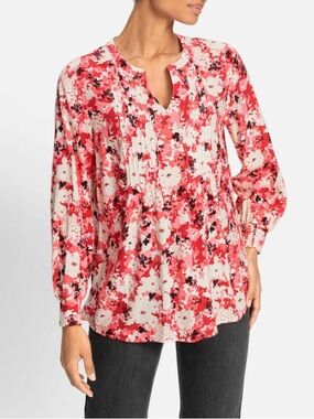 OLSENS Women’s  Floral Pintuck V-Neck Blouse!!!  Size L/14